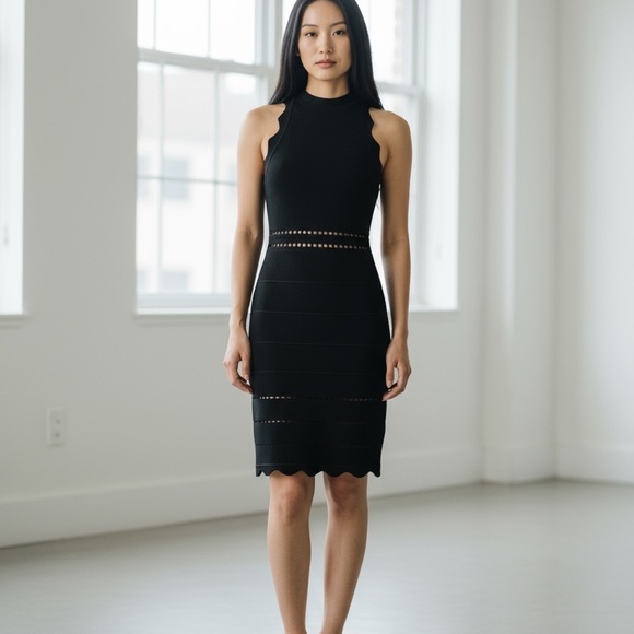 bebe Dresses & Skirts - bebe Black Scalloped Midi Dress